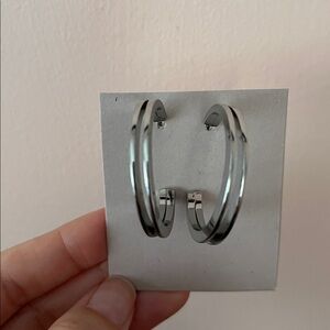 Silver Tone Split Hoop Earrings